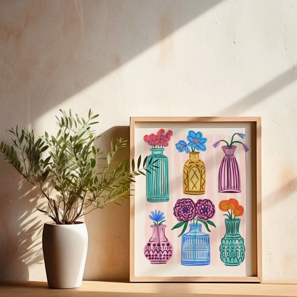 1 LEFT!! COLORFUL VASES ART PRINT